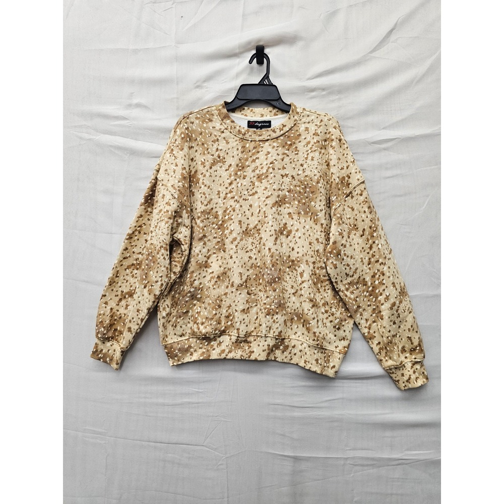 33 Degrees Mens Animal Print Pullover Sweatshirt Brown Cotton Blend Size Medium